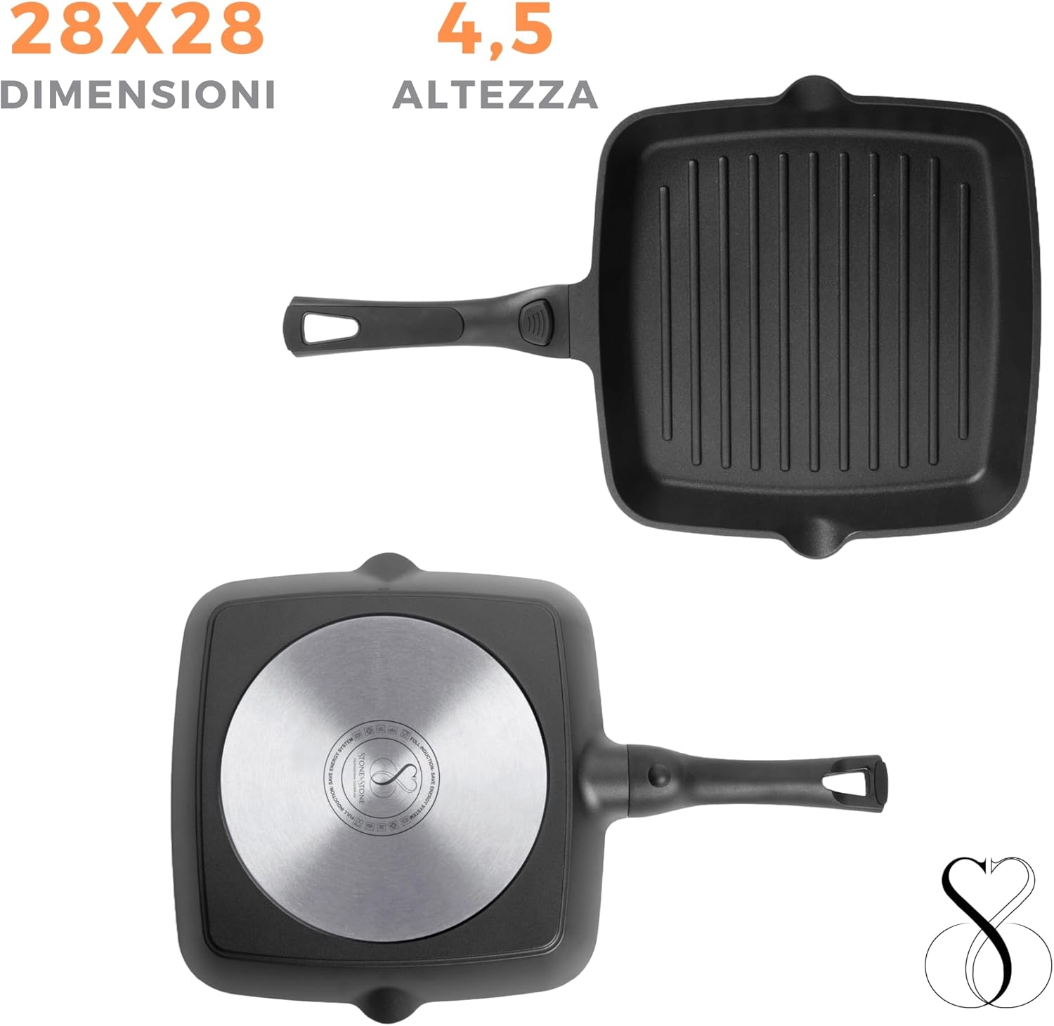 BISTECCHIERA 28X28 CM in pietra fondo a induzione in acciaio