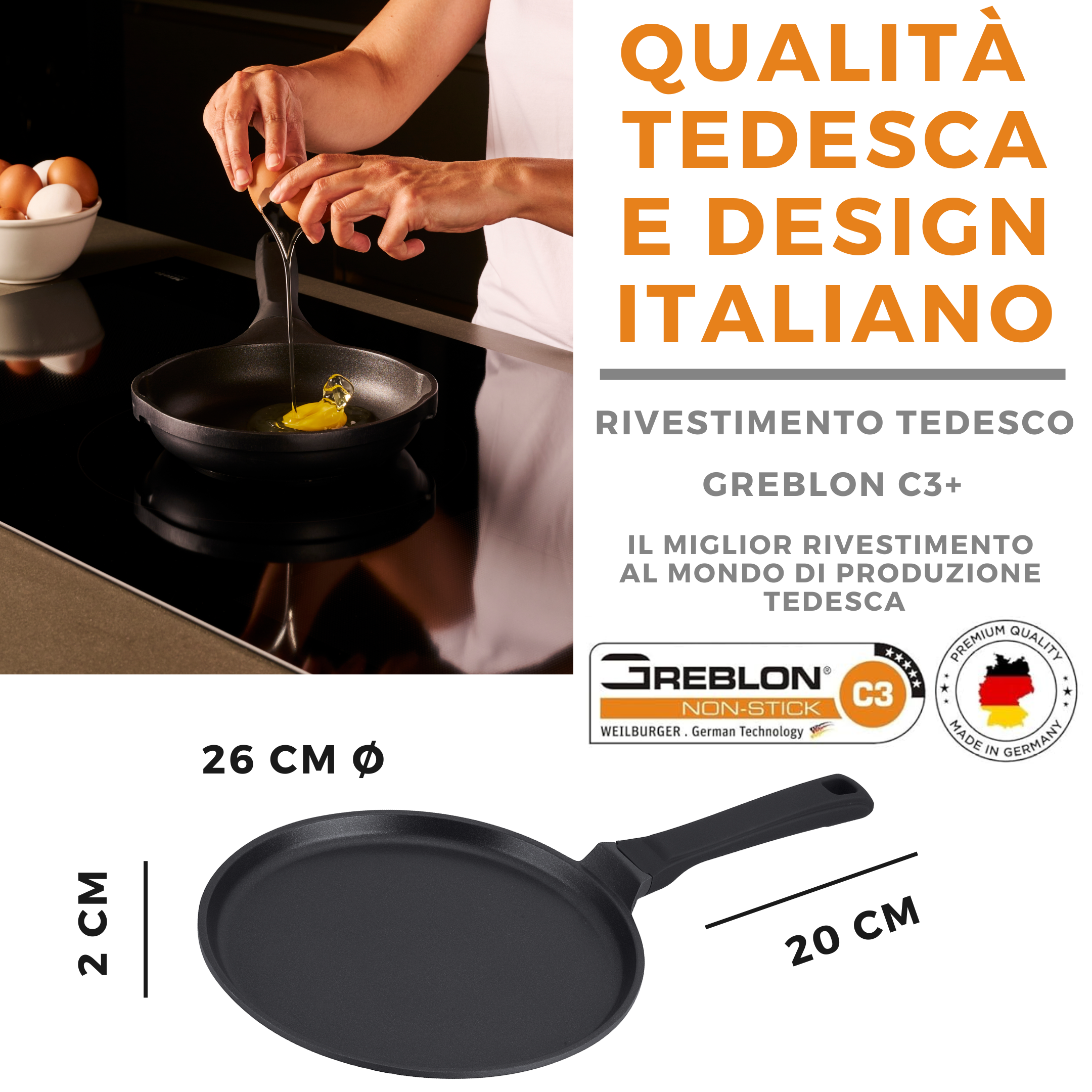 CREPIERA 26CM Antiaderente in pietra fondo a induzione in acciaio