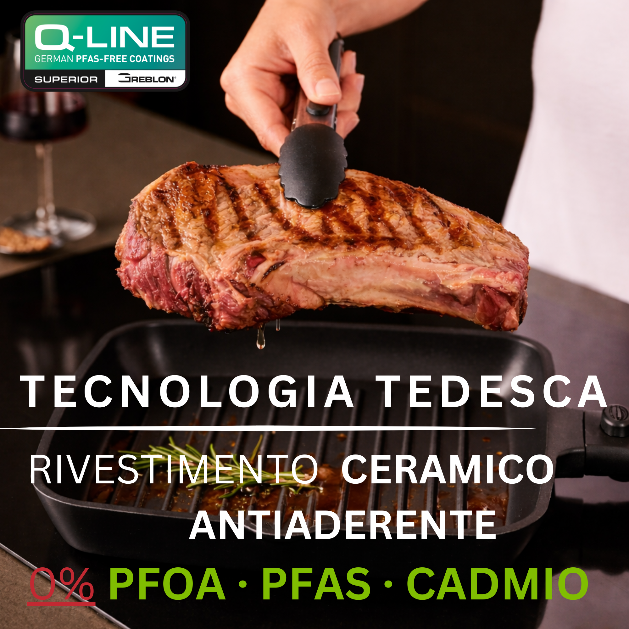 Stone&Stone Bistecchiera Quadrata Induzione cm 28 x 2CM, Con manico Removibile, Piastra Grill Induzione BBQ Antiaderente con Rivestimento Ceramico Tedesco, Fondo Acciaio Pieno, con Pinza, Gas e Forno, Senza PFAS PFOA PTFE