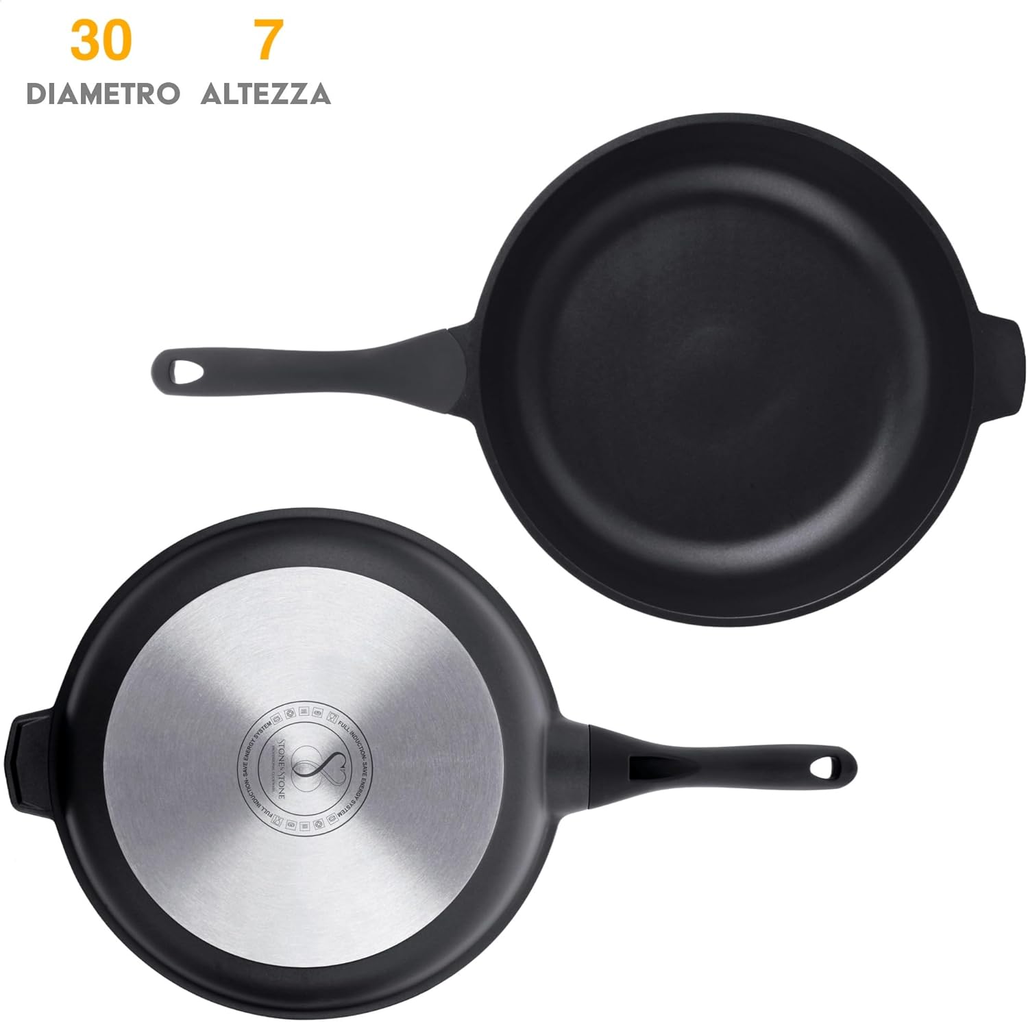 SET DI PADELLE 20-24-28-32 CM Antiaderente in pietra fondo a induzione in acciaio + 4 coperchi + 4 Utensili da cucina