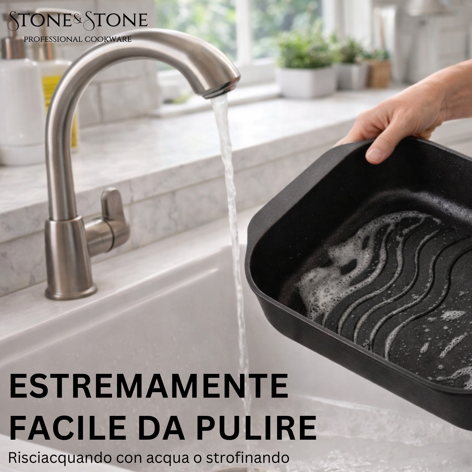 Stone&Stone Teglia Forno Rettangolare 34x8cm in alluminio | Super Antiaderente Tedesco | Pirofila Lasagnera Rostiera | Priva di PTFE - PFOA - PFAS | Induzione Gas Forno | Coperchio 2 Presine, Spatola
