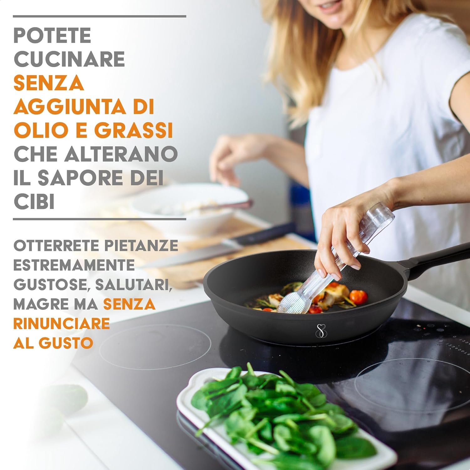 SET DI PADELLE 20-24-28-32 CM Antiaderente in pietra fondo a induzione in acciaio + 4 coperchi + 4 Utensili da cucina