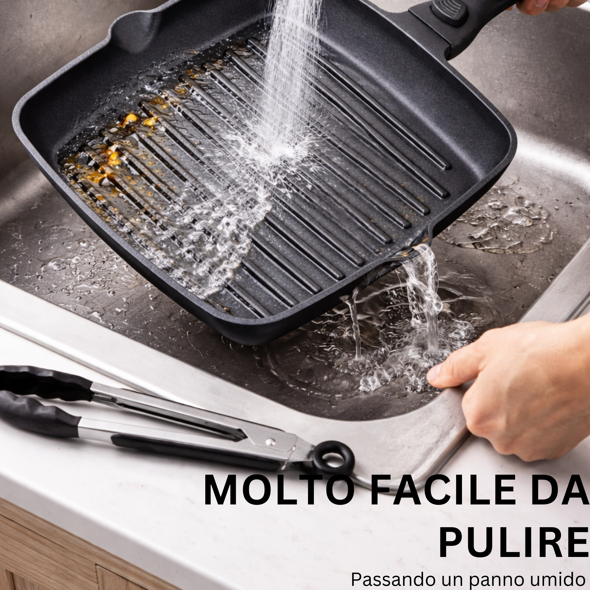Stone&Stone Bistecchiera Quadrata Induzione cm 28 x 2CM, Con manico Removibile, Piastra Grill Induzione BBQ Antiaderente con Rivestimento Ceramico Tedesco, Fondo Acciaio Pieno, con Pinza, Gas e Forno, Senza PFAS PFOA PTFE