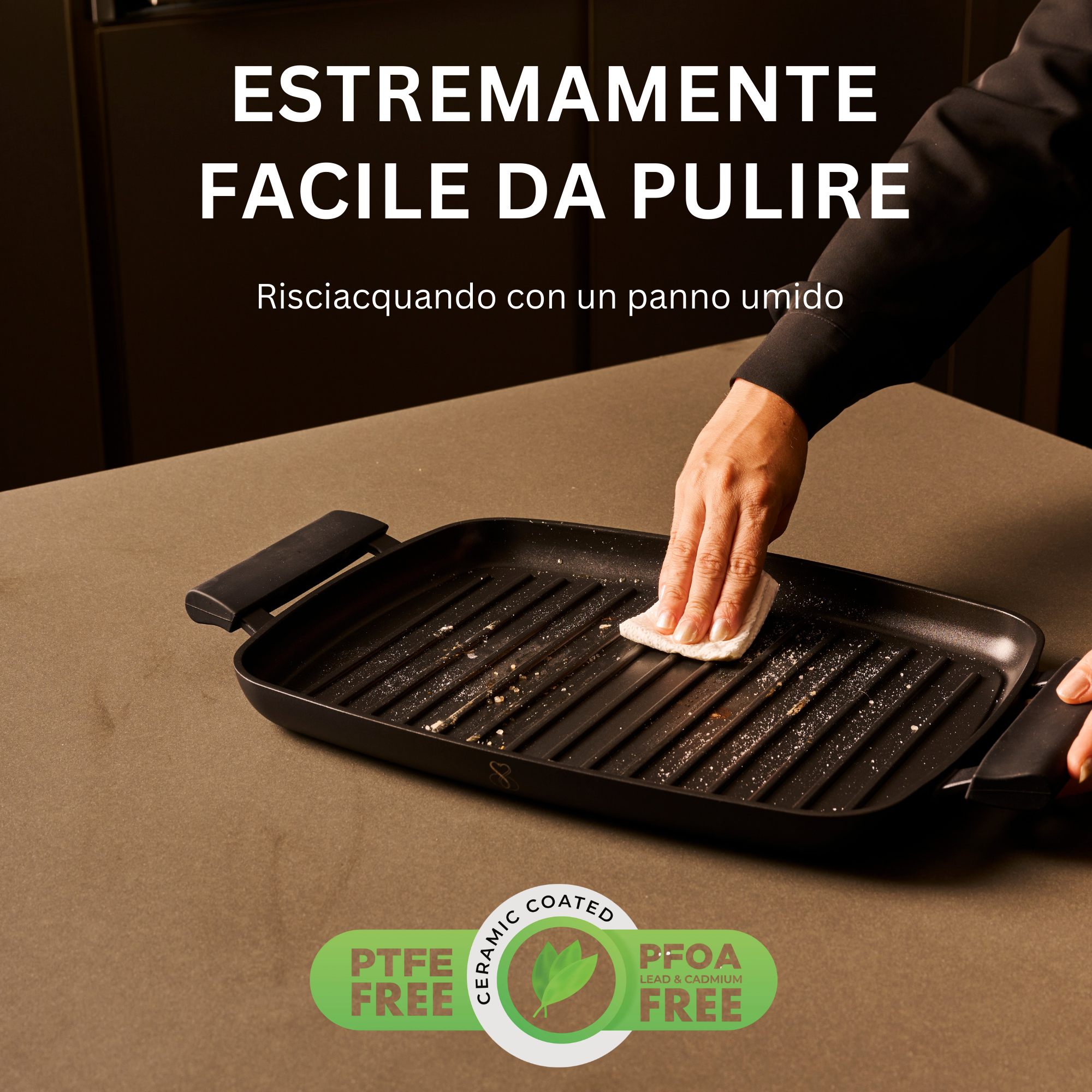 Stone&Stone Piastra Grill Induzione Rettangolare, Bistecchiera BBQ Professionale Super Antiaderente, Rivestimento Tedesco Greblon, Fondo Acciaio Pieno, Forno e Gas, Senza PFAS, PTFE e PFOA + pinza