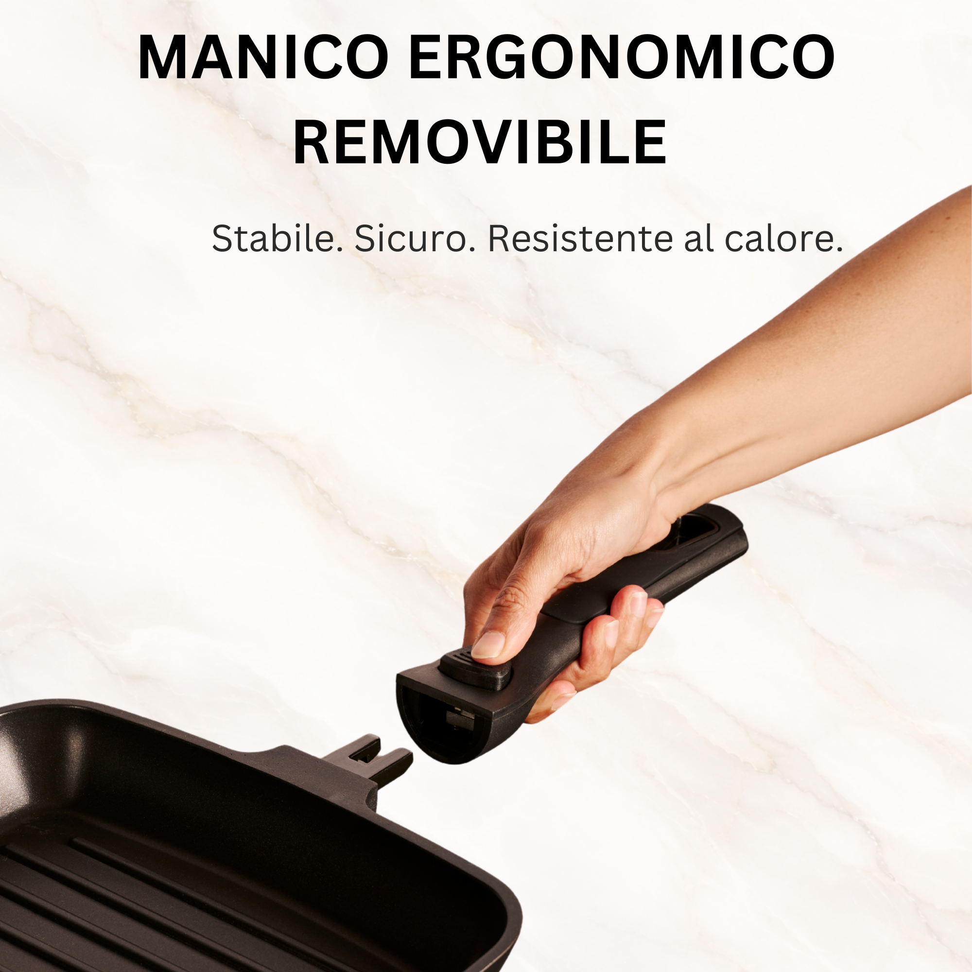 Stone&Stone Bistecchiera Quadrata Induzione cm 28 x 2CM, Con manico Removibile, Piastra Grill Induzione BBQ Antiaderente con Rivestimento Ceramico Tedesco, Fondo Acciaio Pieno, con Pinza, Gas e Forno, Senza PFAS PFOA PTFE