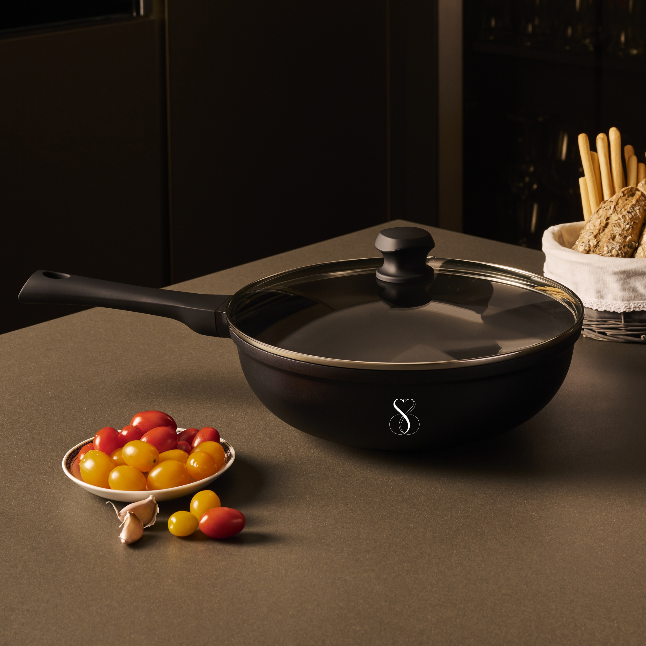 WOK Antiaderente in pietra fondo a induzione in acciaio, padelle chef professionale