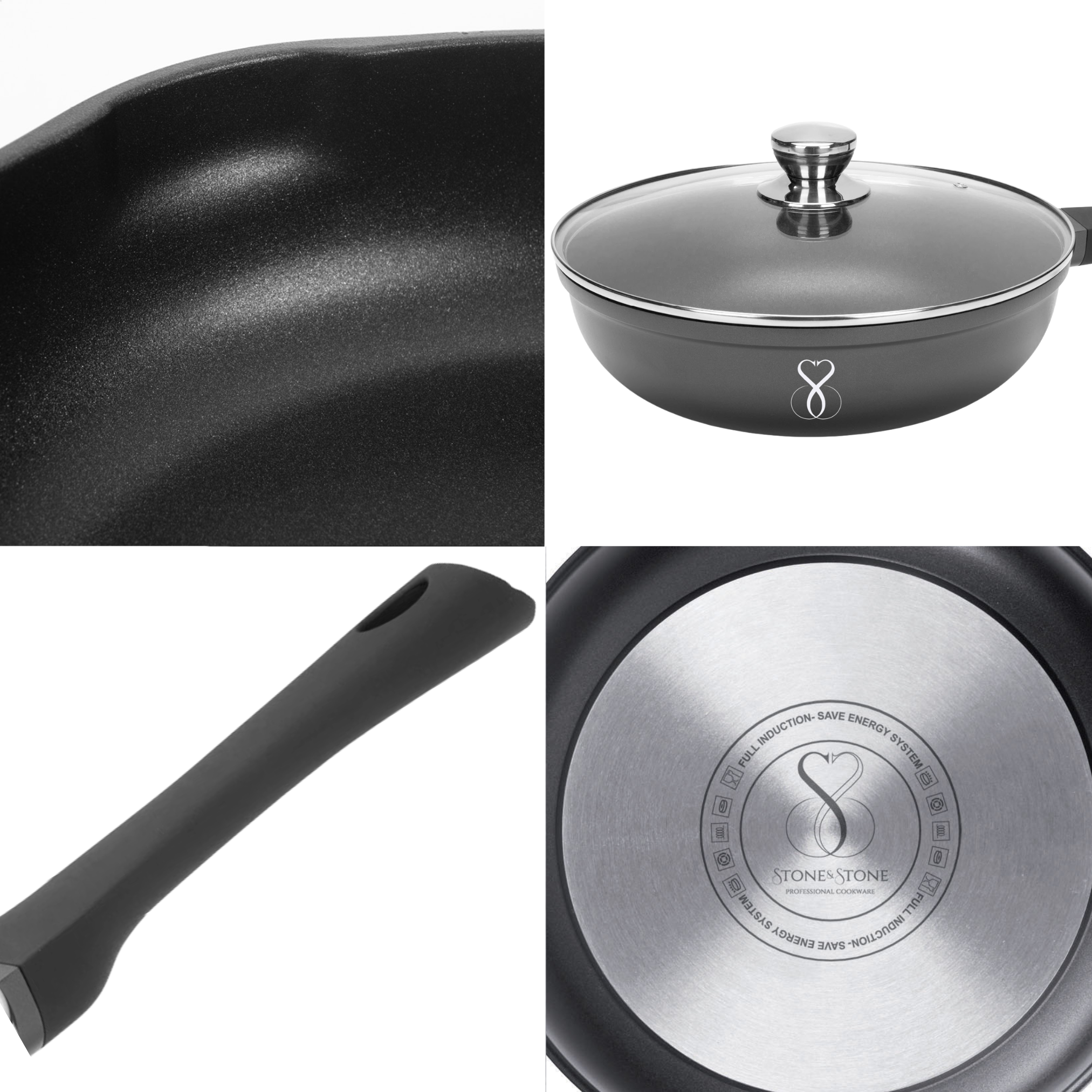 WOK Antiaderente in pietra fondo a induzione in acciaio, padelle chef professionale