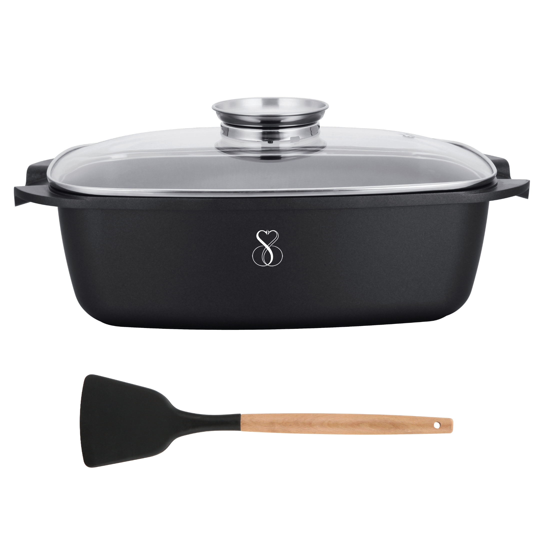 TEGLIA 32X11 CM Pirofila rostiera professionale + coperchio, estremamente Antiaderente in pietra fondo a induzione in acciaio