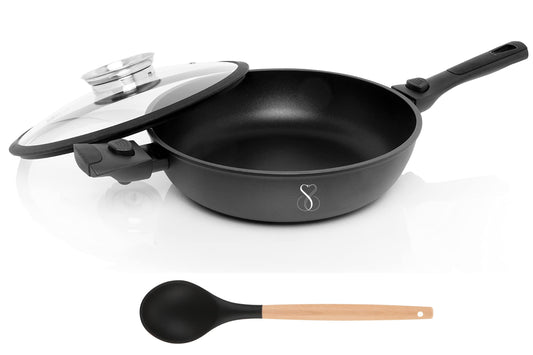 PADELLA 28 CM ALTA 7,5 CM  Antiaderente, 2 manici rimovibili in pietra fondo a induzione in acciaio,Antiaderente in pietra fondo a induzione in acciaio + coperchio