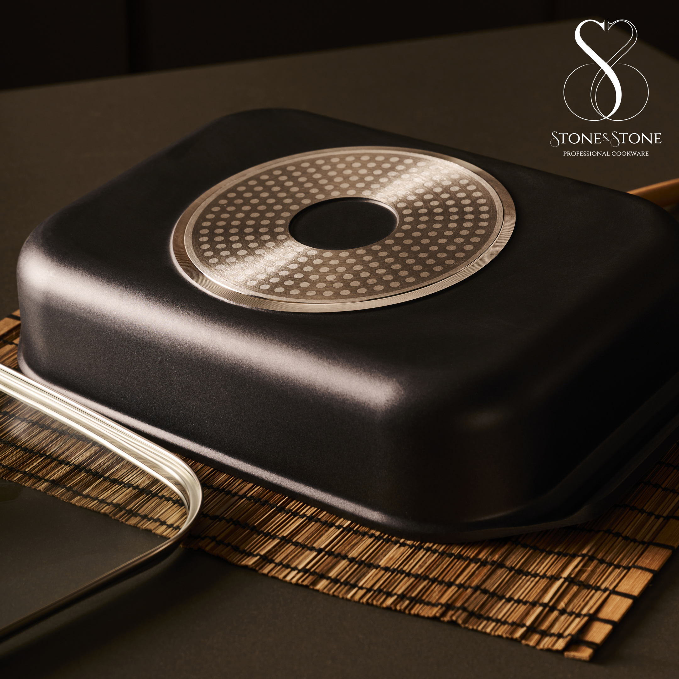 TEGLIA 34X25 CM Pirofila rostiera professionale + coperchio, estremamente Antiaderente in pietra fondo a induzione in acciaio