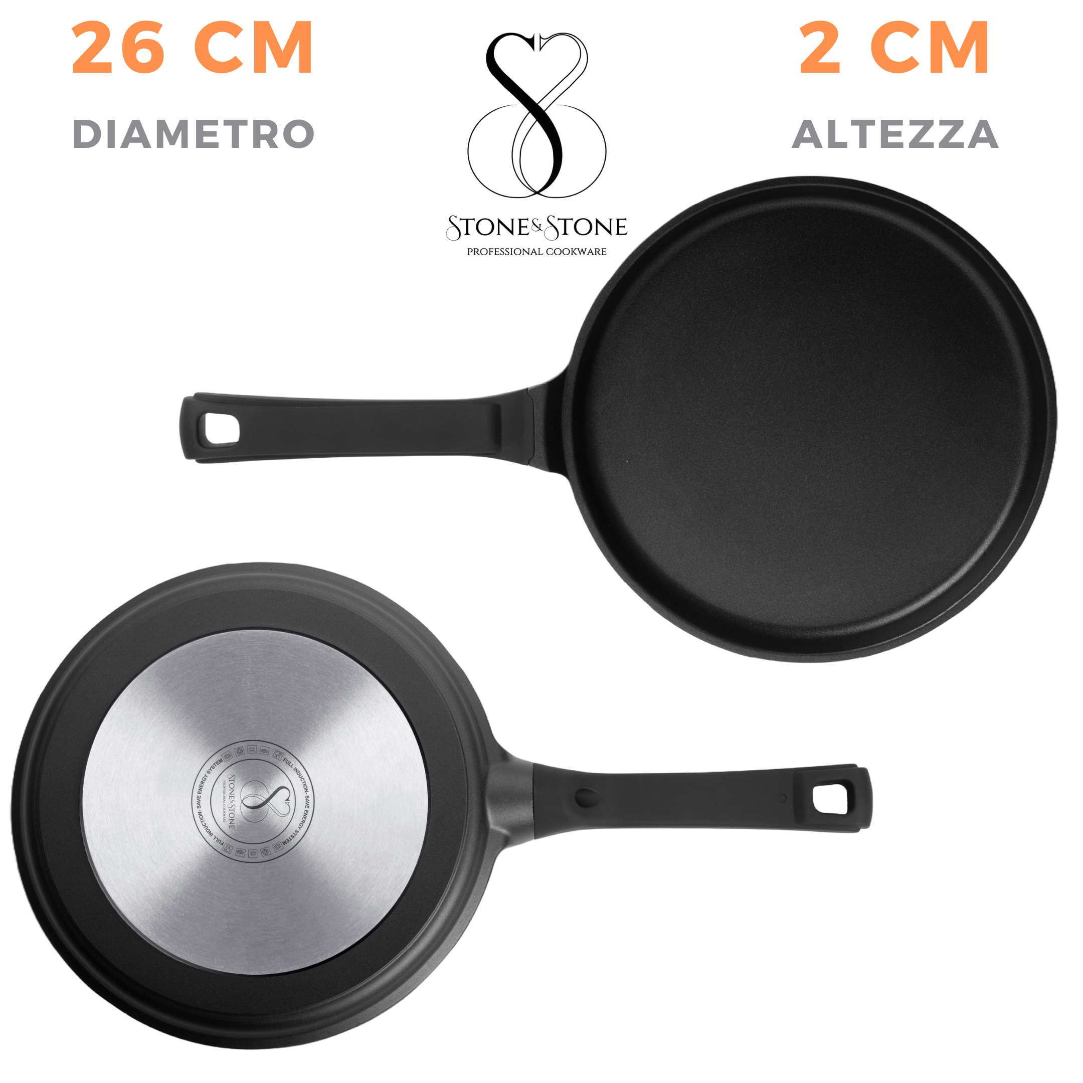 CREPIERA 26CM Antiaderente in pietra fondo a induzione in acciaio