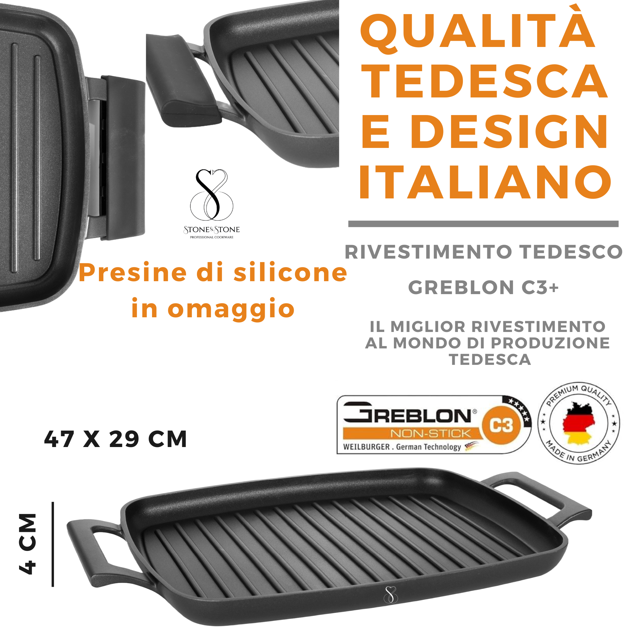 BISTECCHIERA 47X29 CM piastra Antiaderente in pietra fondo a induzione in acciaio
