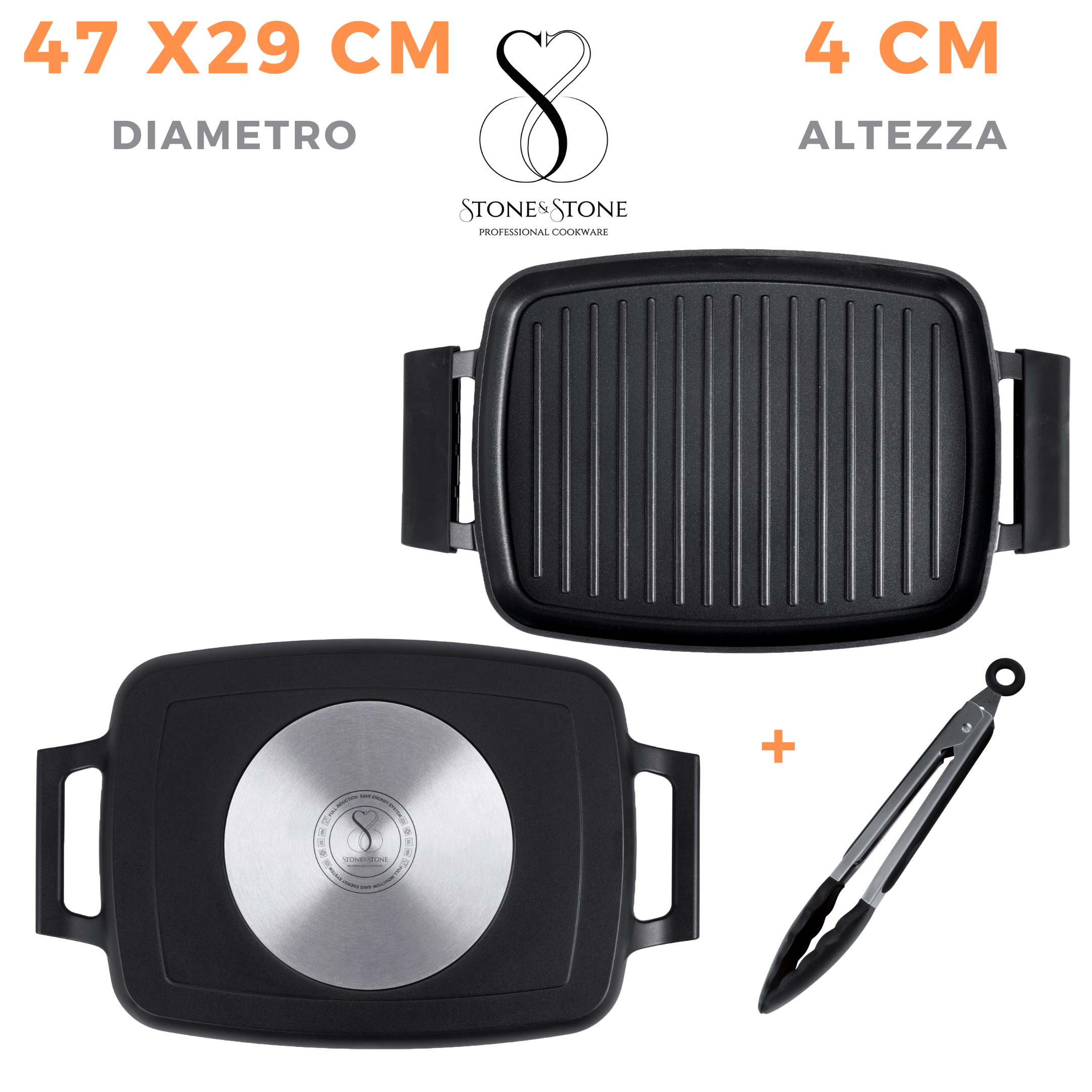 BISTECCHIERA 47X29 CM piastra Antiaderente in pietra fondo a induzione in acciaio