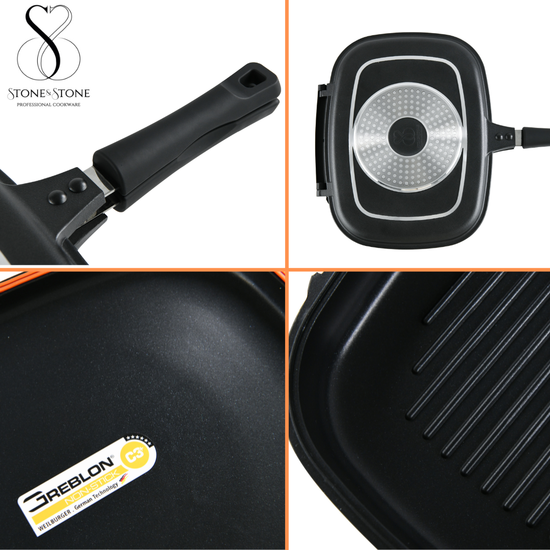 Bistecchiera Stone&Stone 47 Cm | In Pietra Con Fondo Acciaio | Antiaderente Greblon C3+ | Per Induzione E Forno - Foto 4