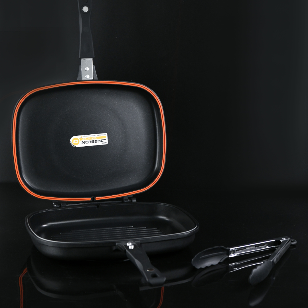 DOPPIA GRIGLIA Bistecchiera-Piastra PROFESSIONALE in Pietra Estremamente Antiaderente