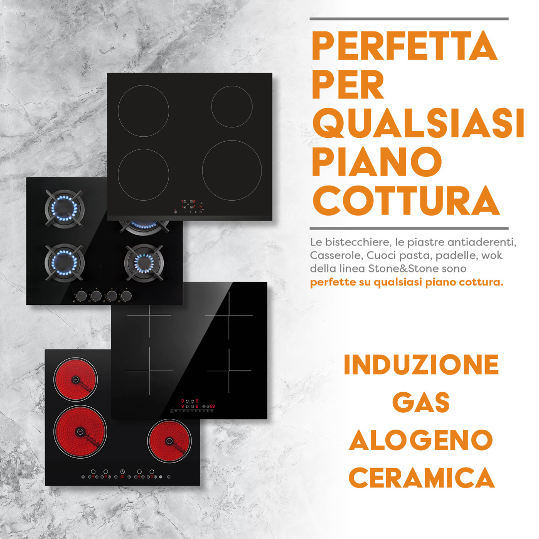 DOPPIA GRIGLIA Bistecchiera-Piastra PROFESSIONALE in Pietra Estremamente Antiaderente