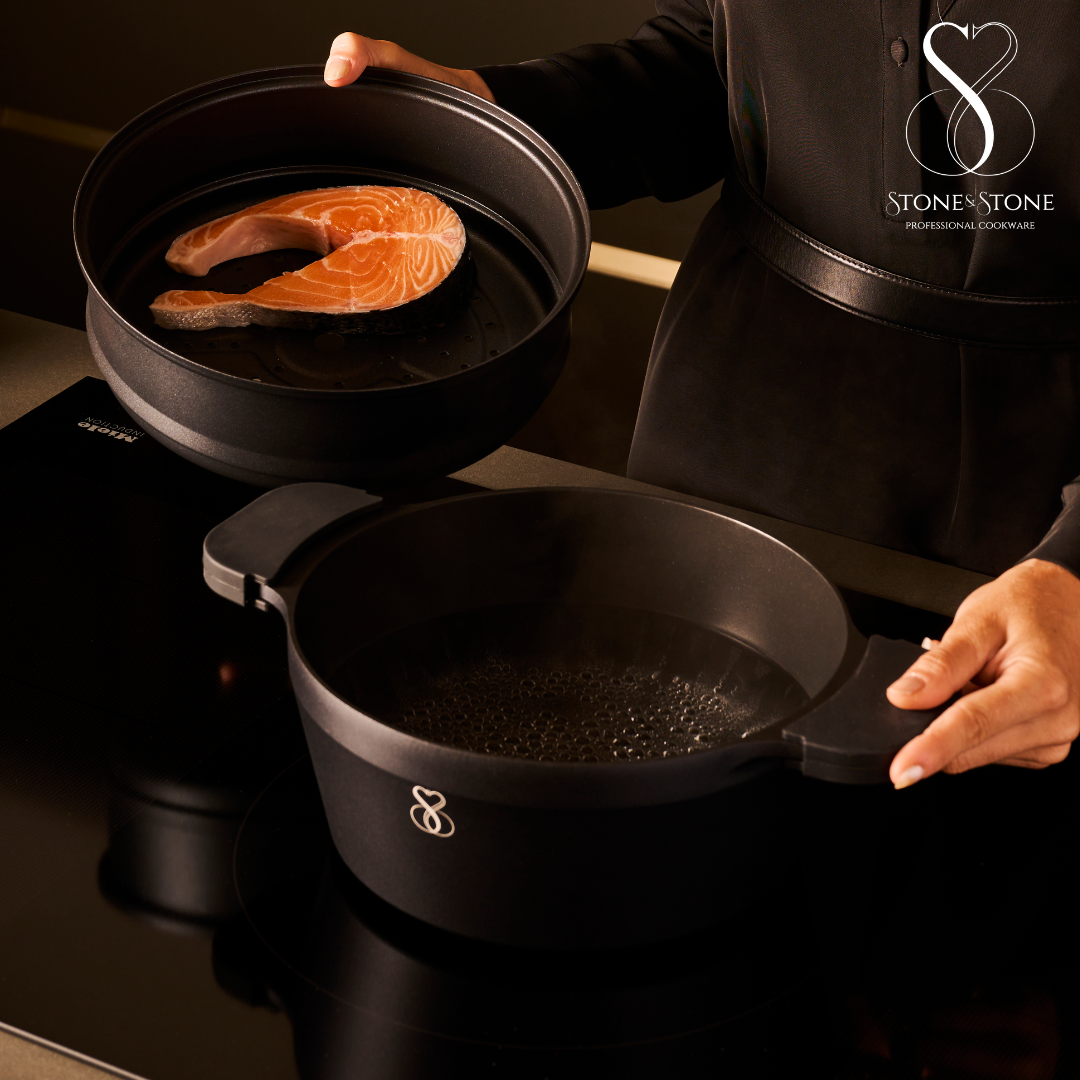 SET 5PCS PENTOLE 24 CM X Cucina a VAPORE induzione in pietra SUPER antiaderente pentola casseruola cuoci pasta con fondo in acciaio + coperchio