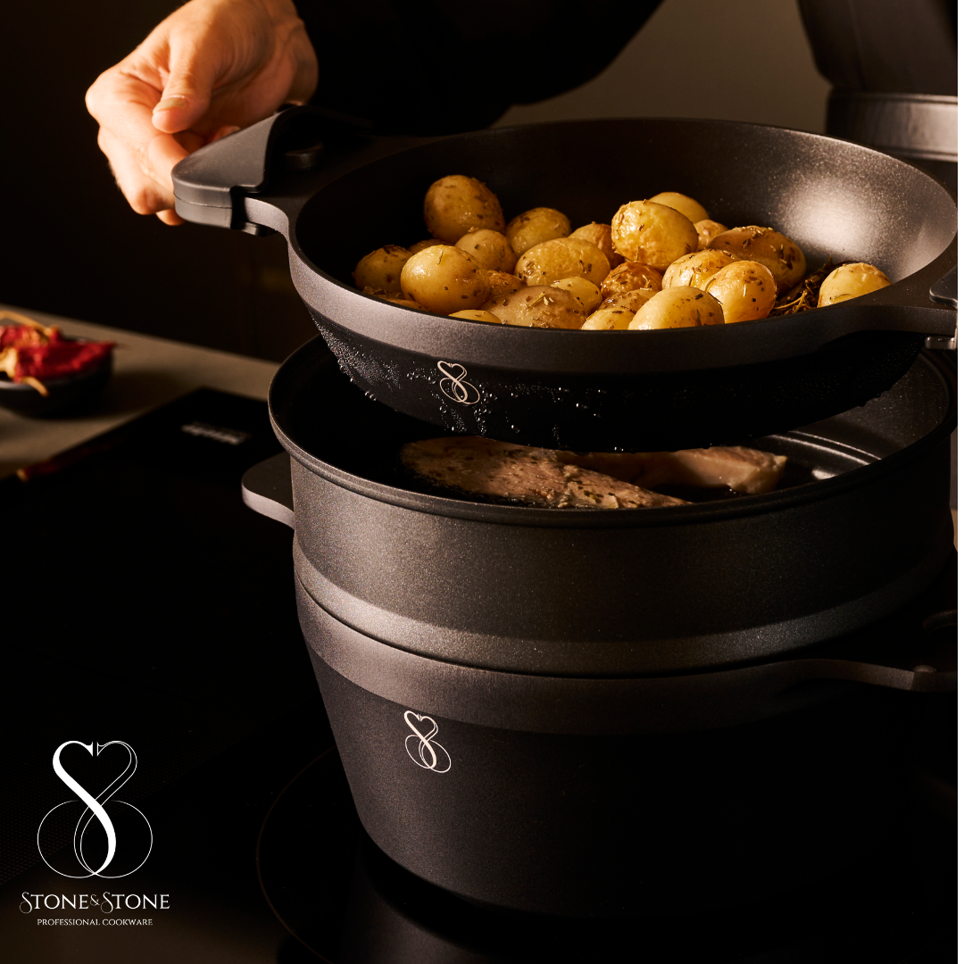 SET 5PCS PENTOLE 24 CM X Cucina a VAPORE induzione in pietra SUPER antiaderente pentola casseruola cuoci pasta con fondo in acciaio + coperchio