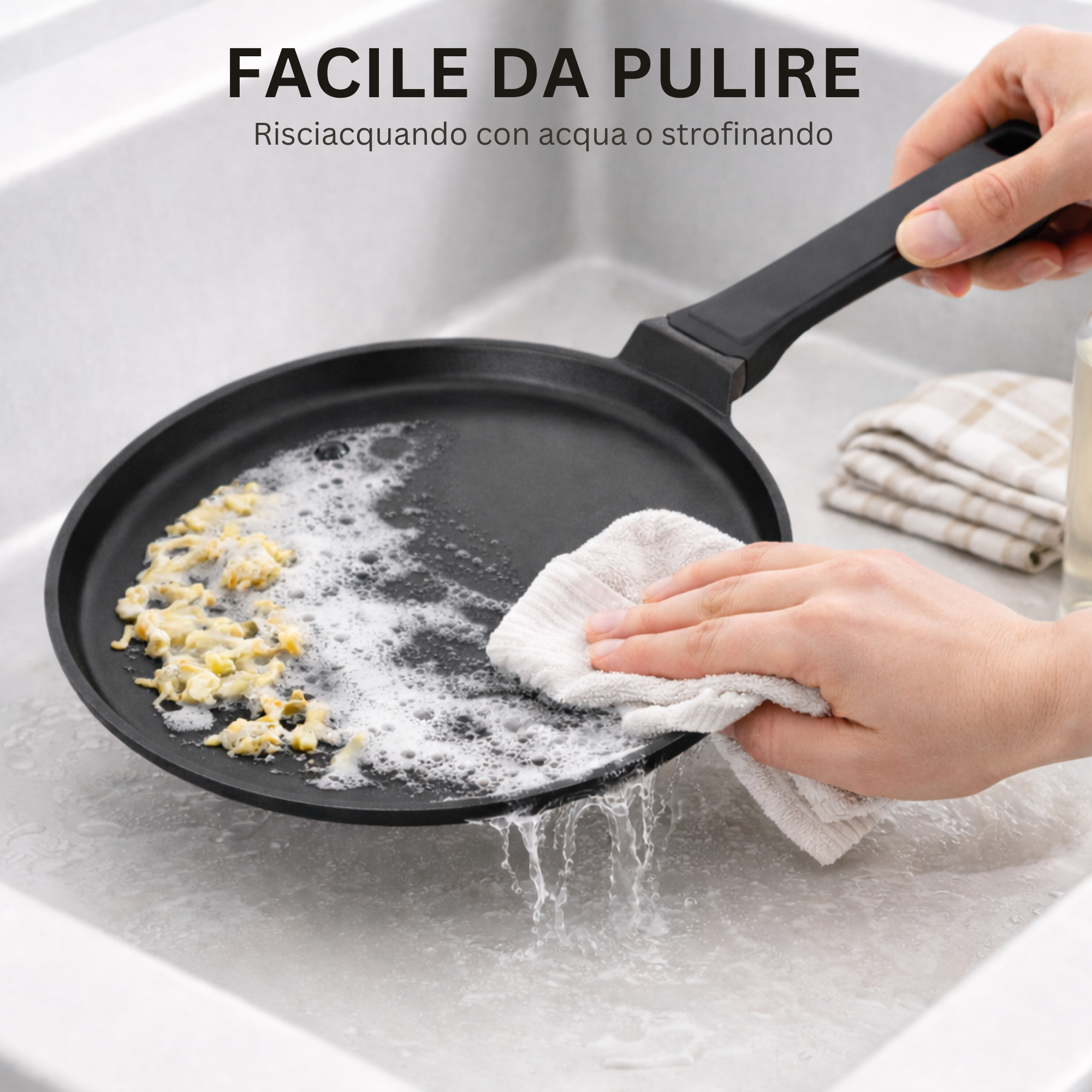 Stone&Stone Padella per Crepes e Pancake 26cm super Antiaderente per Induzione e gas | Crepiera con rivestimento Ceramico Tedesco | Senza PFOA PFAS PTFE | Spatola e Stendi Pastella Inclusi
