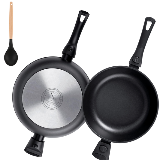 PADELLA 28 CM ALTA 7,5 CM  Antiaderente, 2 manici rimovibili in pietra fondo a induzione in acciaio,Antiaderente in pietra fondo a induzione in acciaio + coperchio