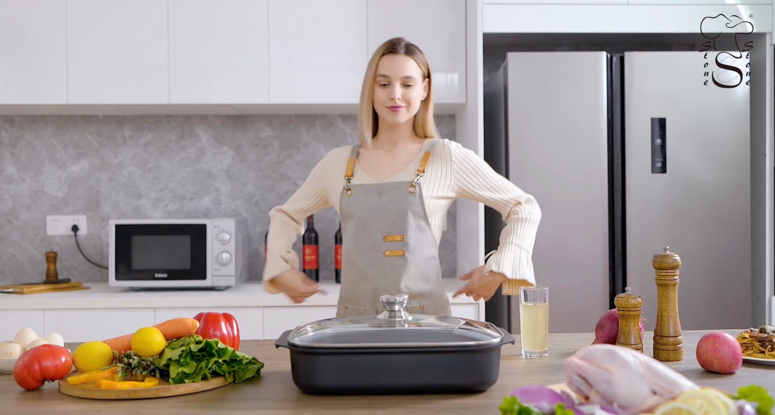 TEGLIA 34X25 CM Pirofila rostiera professionale + coperchio, estremamente Antiaderente in pietra fondo a induzione in acciaio