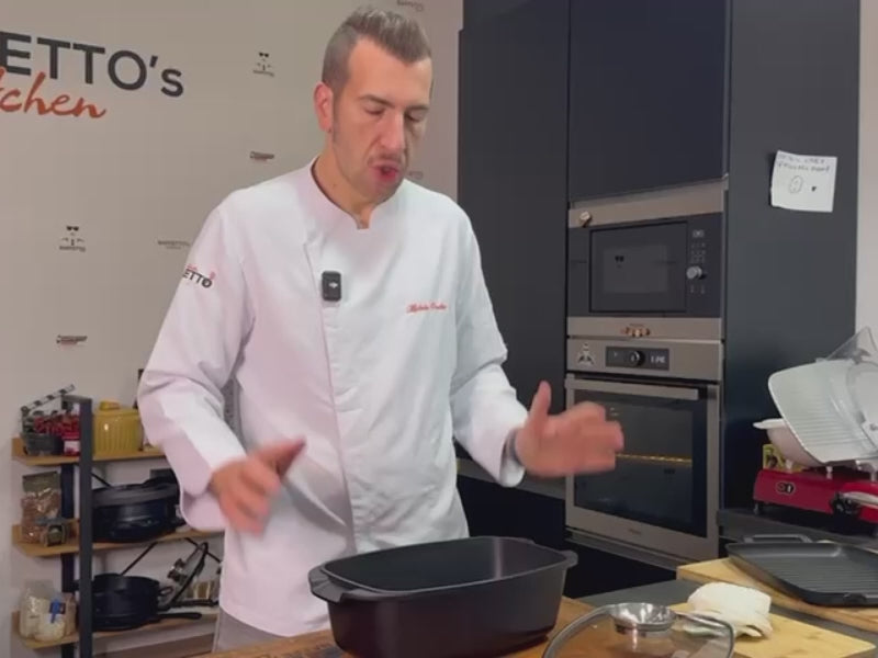 TEGLIA 32X11 CM Pirofila rostiera professionale + coperchio, estremamente Antiaderente in pietra fondo a induzione in acciaio