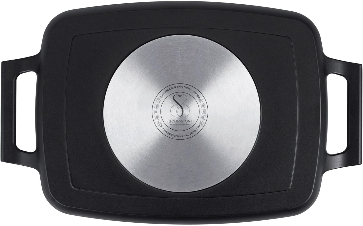 Stone&Stone Piastra Grill Induzione Rettangolare, Bistecchiera BBQ Professionale Super Antiaderente, Rivestimento Tedesco Greblon, Fondo Acciaio Pieno, Forno e Gas, Senza PFAS, PTFE e PFOA + pinza