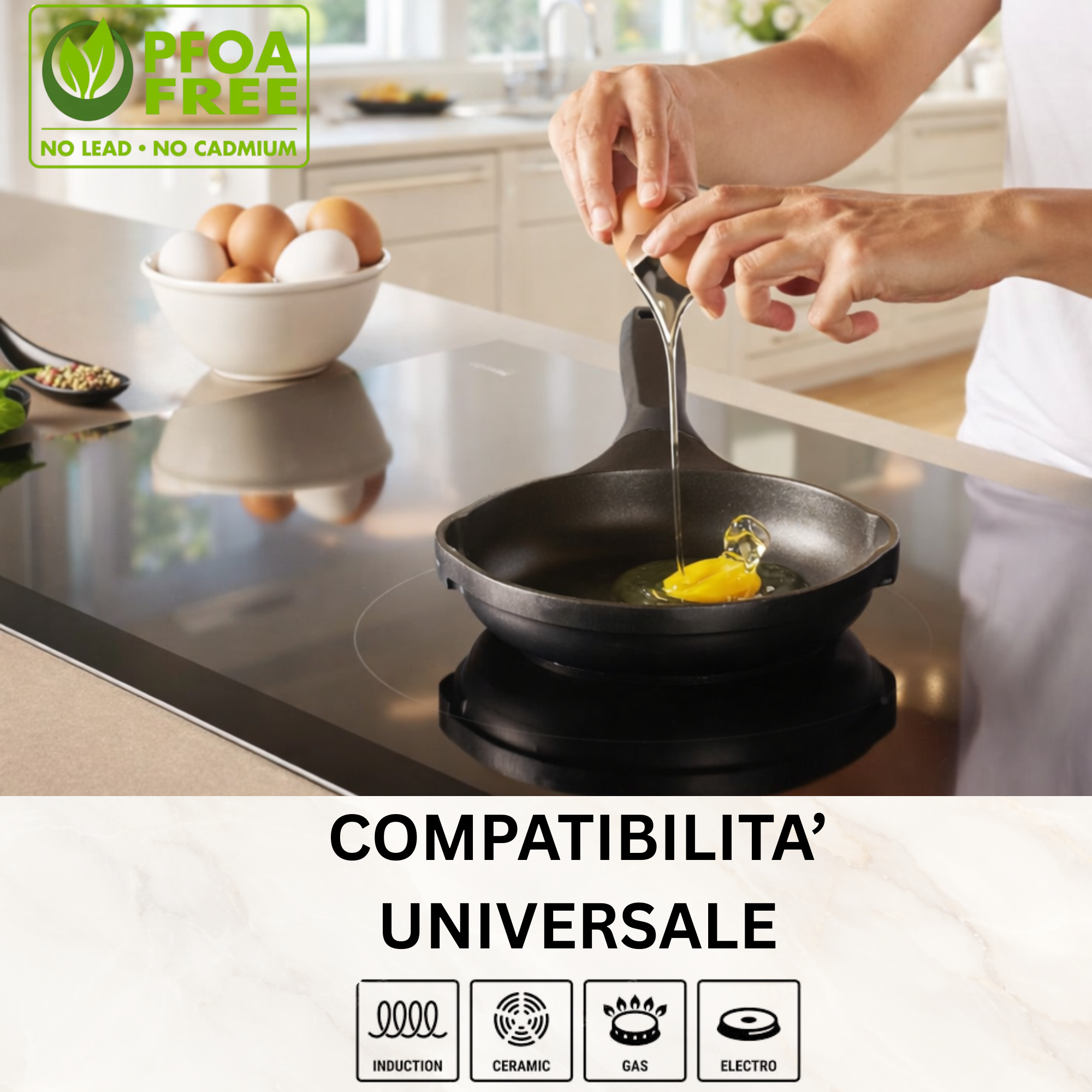 Stone&Stone Set 4 Padelle Antiaderenti 20cm/24cm/28cm/32cm, Batteria di Padelle Professionale, Induzione e Gas, Rivestimento Tedesco Super Antiaderente, Senza PFAS, PTFE e PFOA + 4 Coperchi 4 Utensili